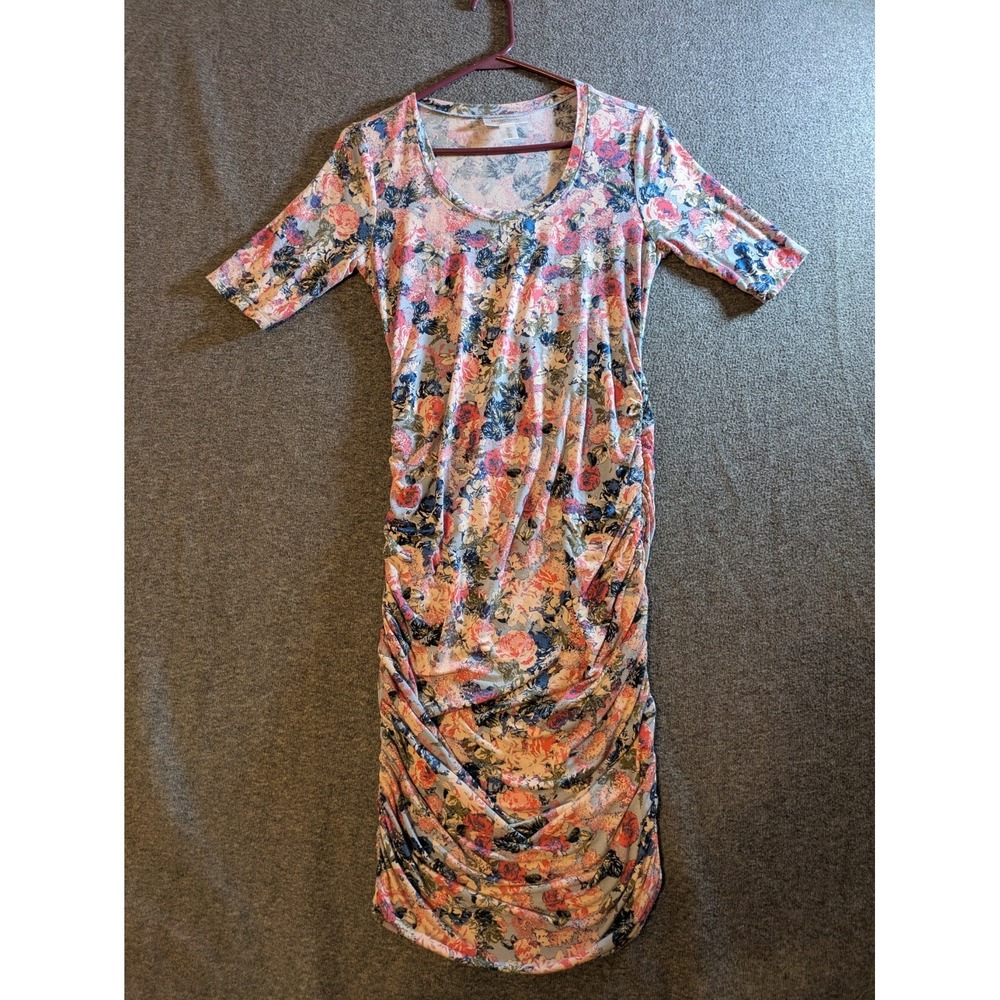 Motherhood Maternity Dress Women's Sz XS Floral Ruched Baby Shower Stretchy‎